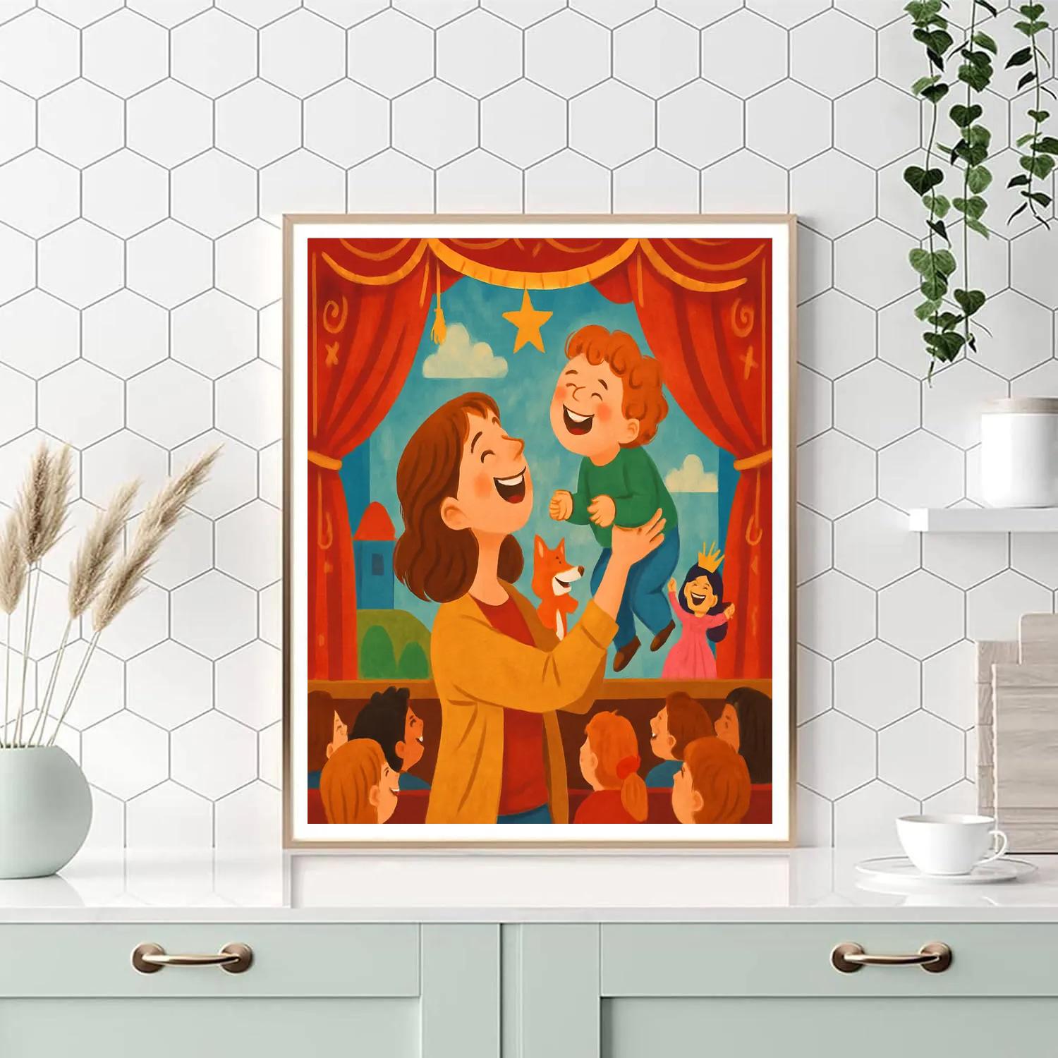 Mother And Child At Puppet Show Numbered painting kits