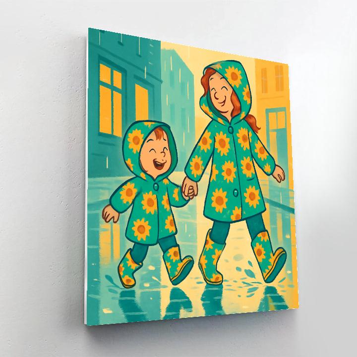 Matching Raincoat Parade paint by numbers