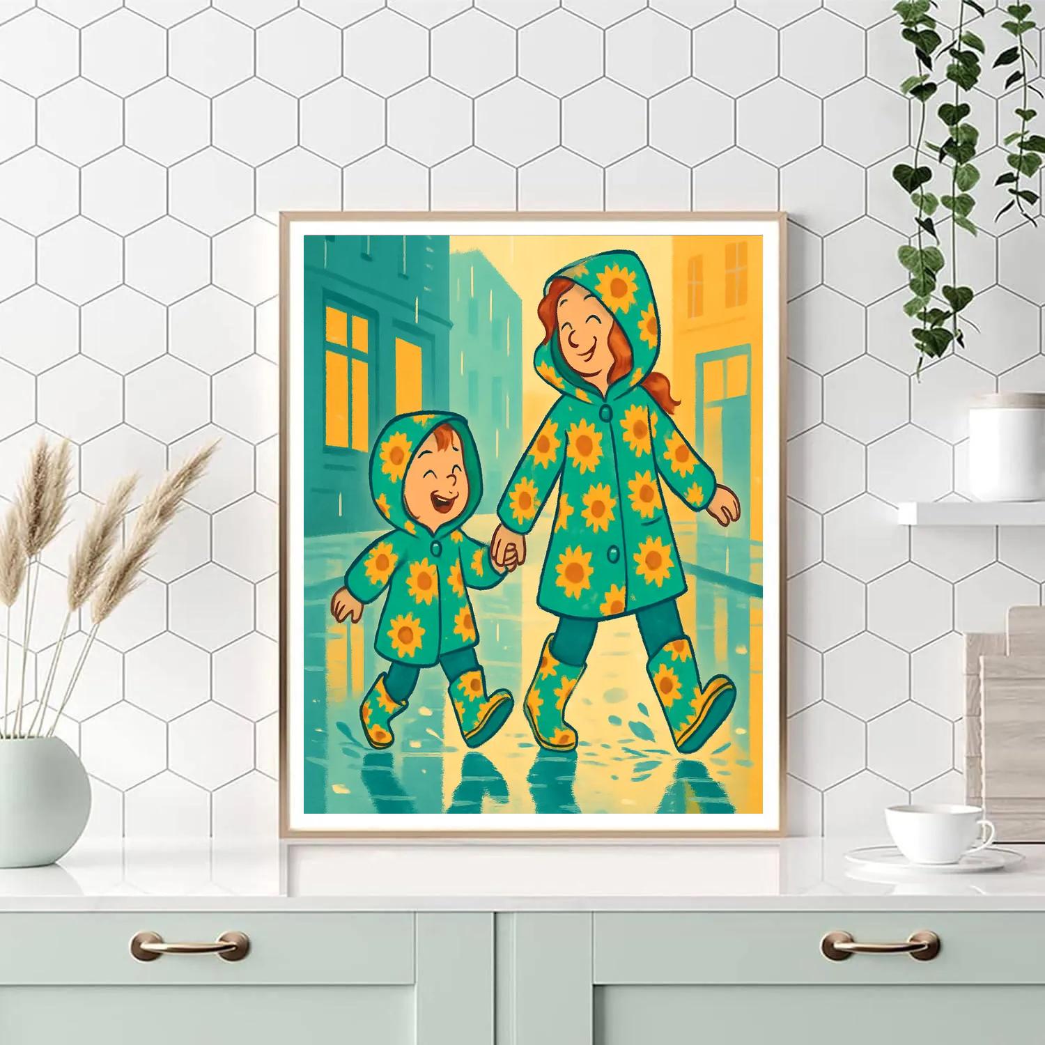 Matching Raincoat Parade paint by numbers