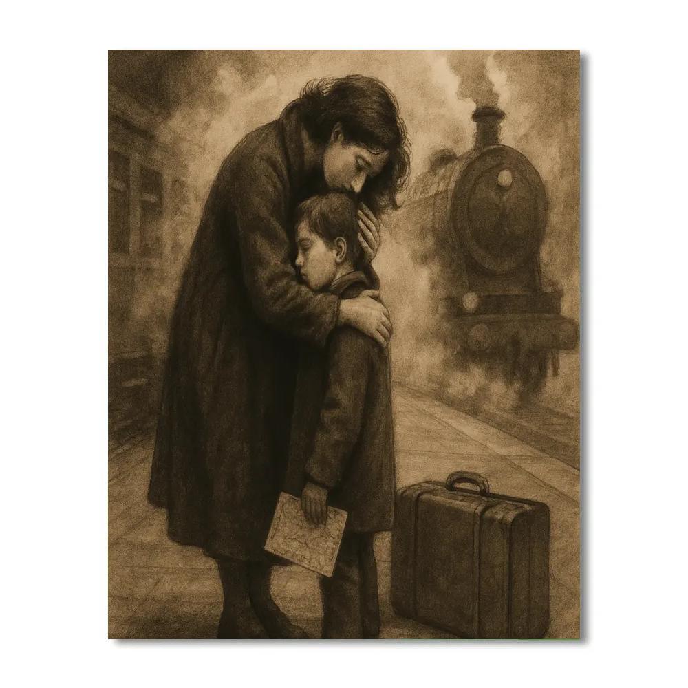 Train Station Farewell Hug paint by numbers