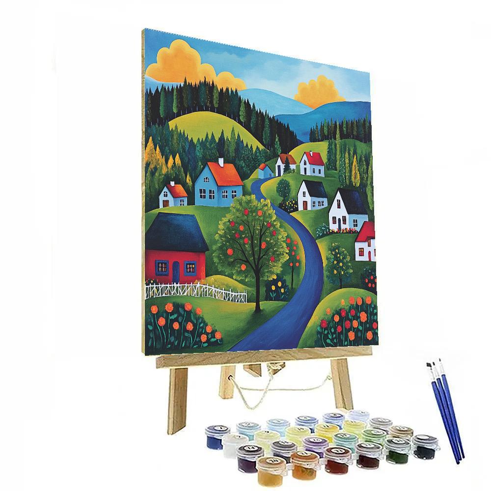 Gabriele Münter Inspired Alpine Village paint by color
