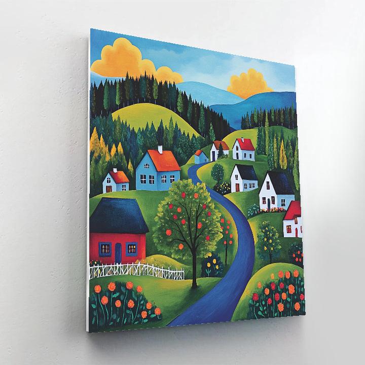 Gabriele Münter Inspired Alpine Village paint by color