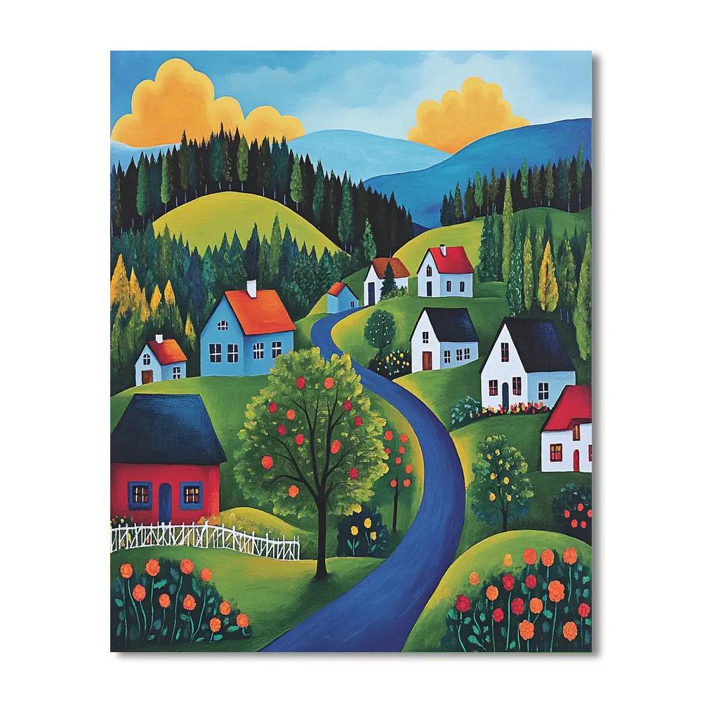 Gabriele Münter Inspired Alpine Village paint by color