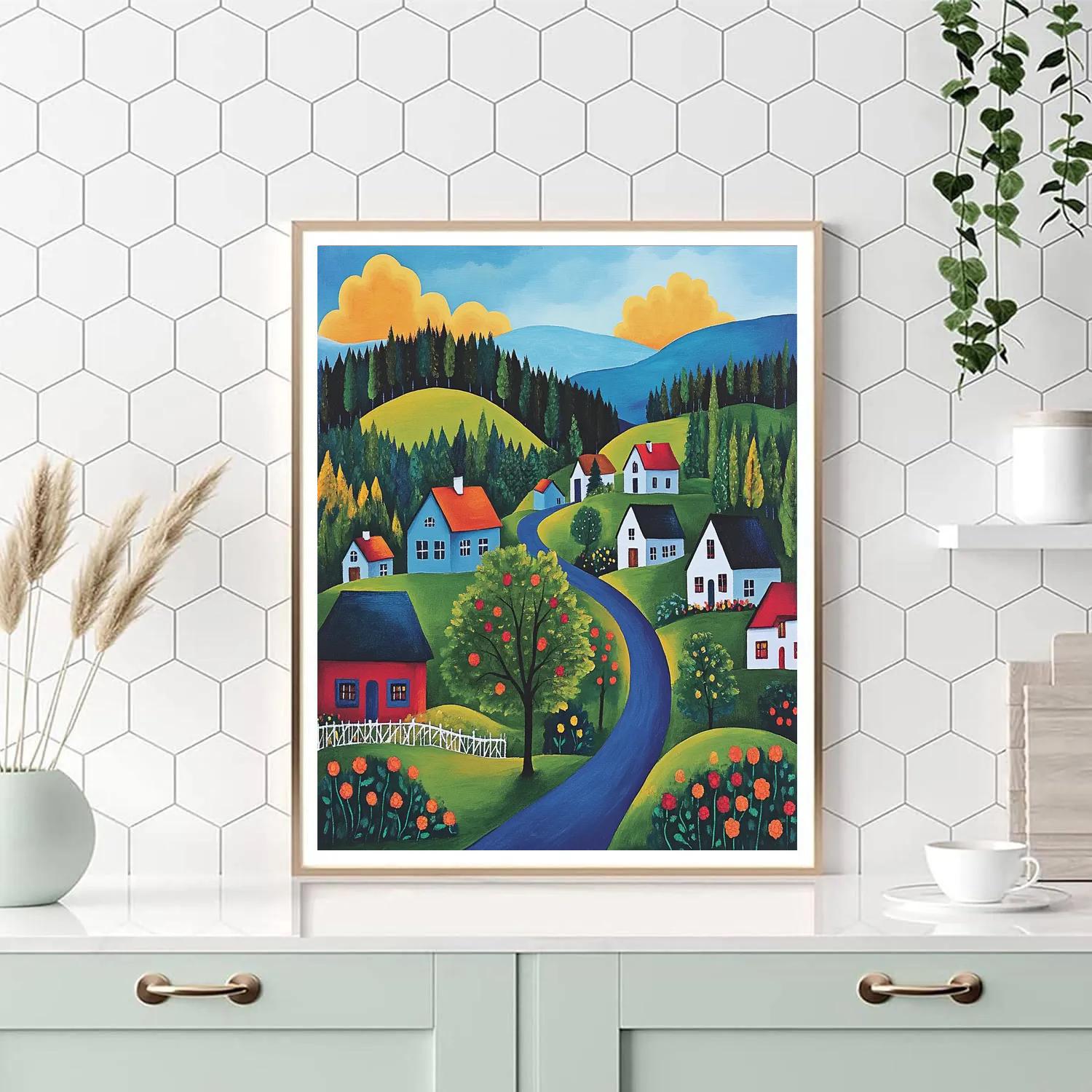 Gabriele Münter Inspired Alpine Village paint by color