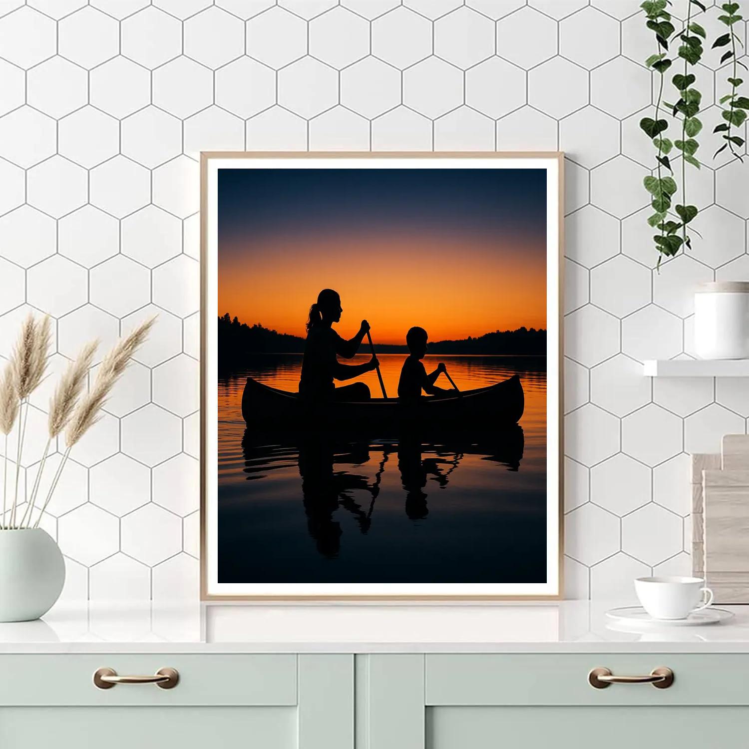 Canoe Sunset Paddle paint by numbers