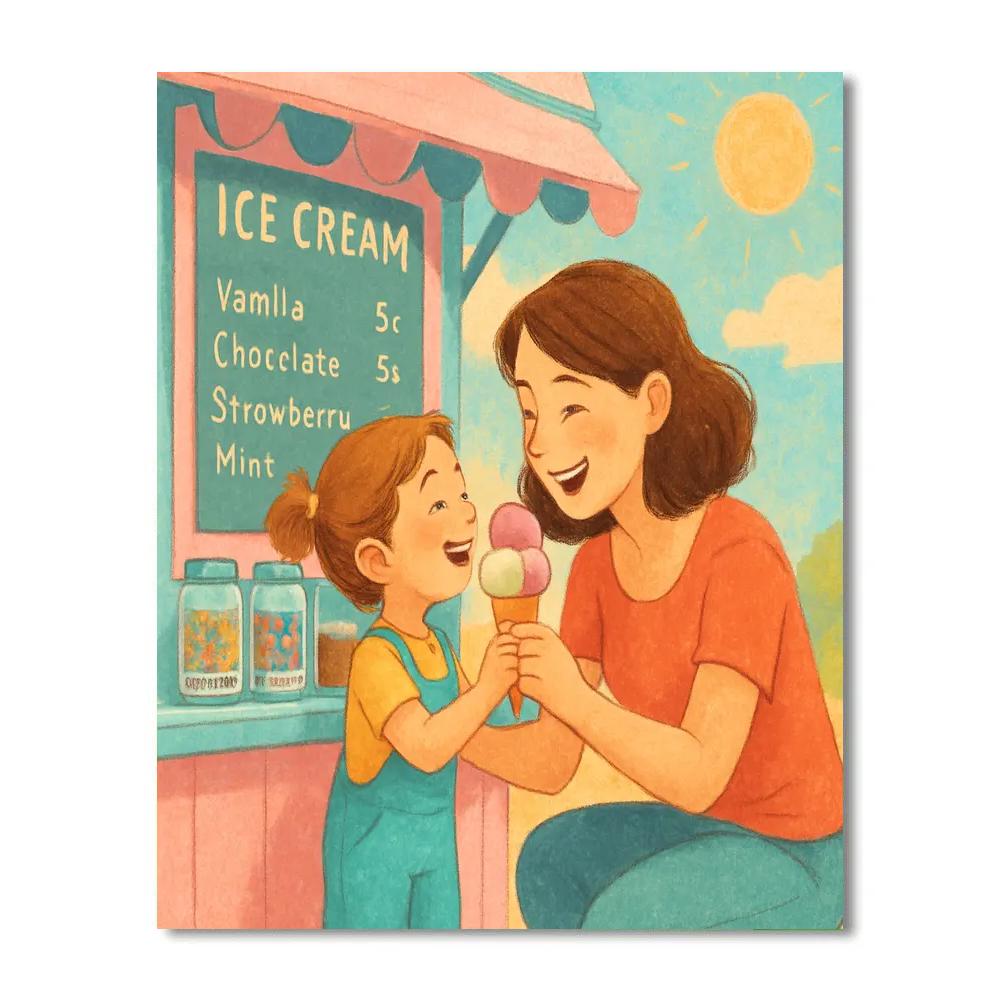 Mother And Child Ice Cream Stand painting number kit