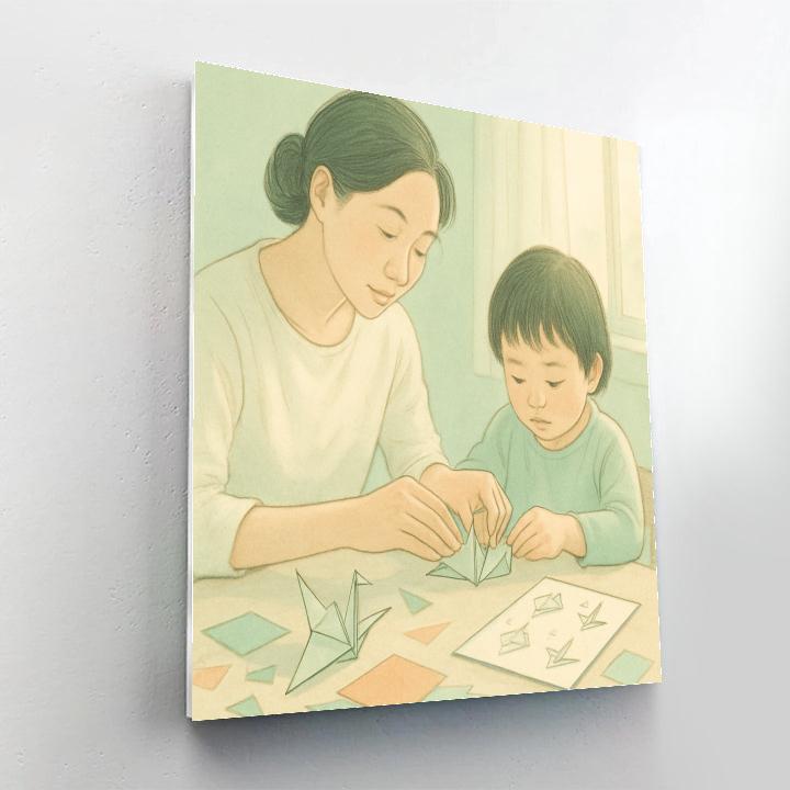 Mother Teaching Origami paint by number