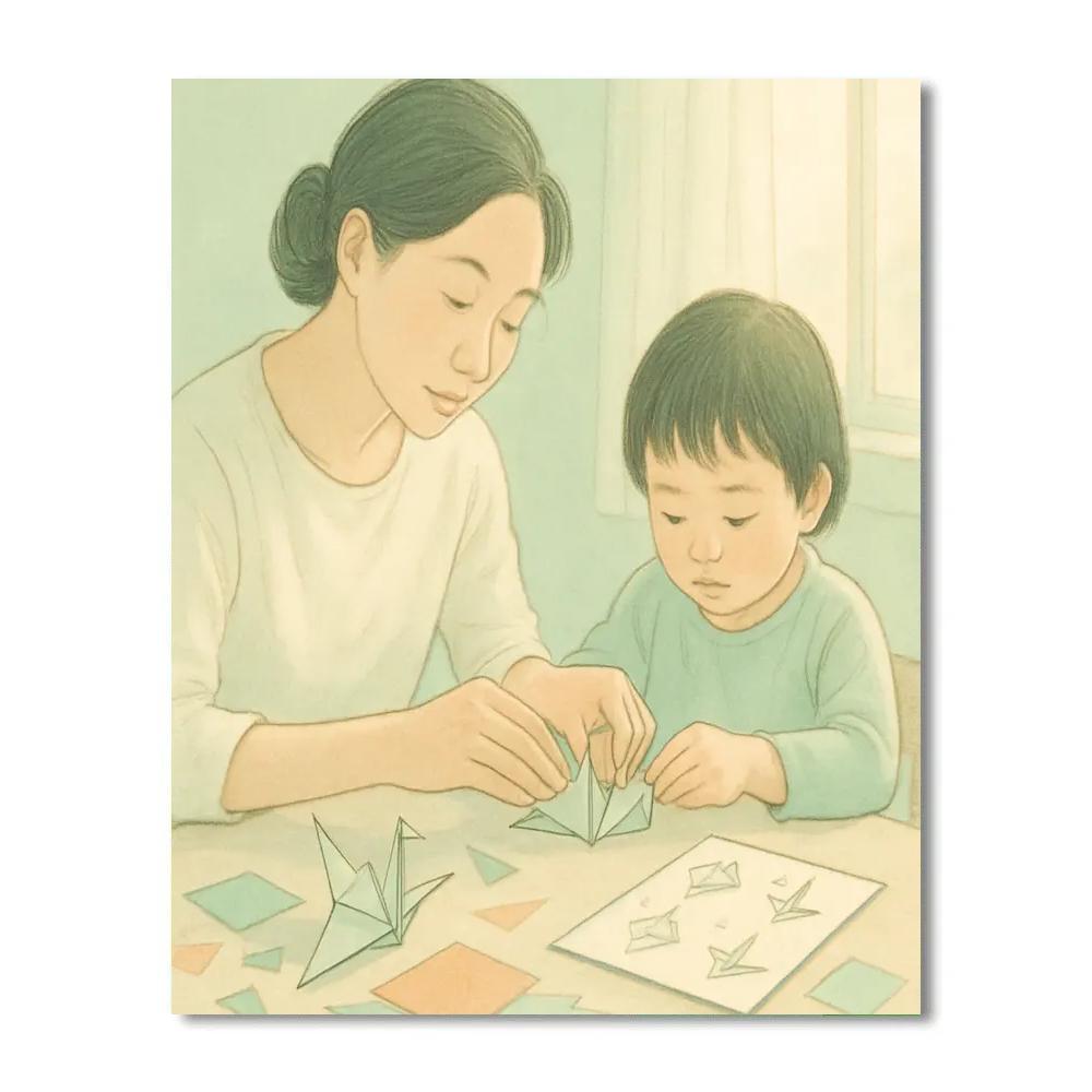 Mother Teaching Origami paint by number