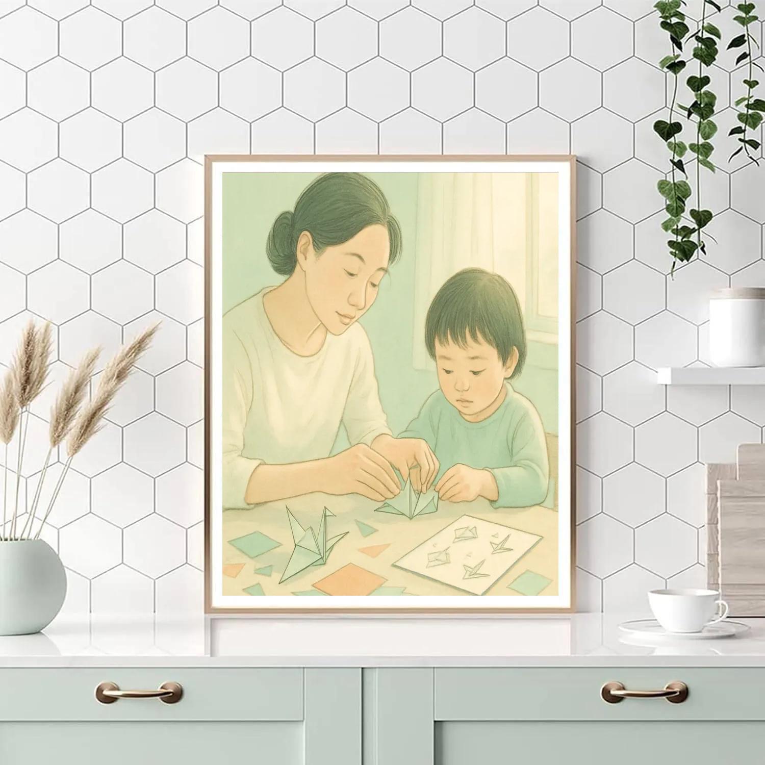 Mother Teaching Origami paint by number