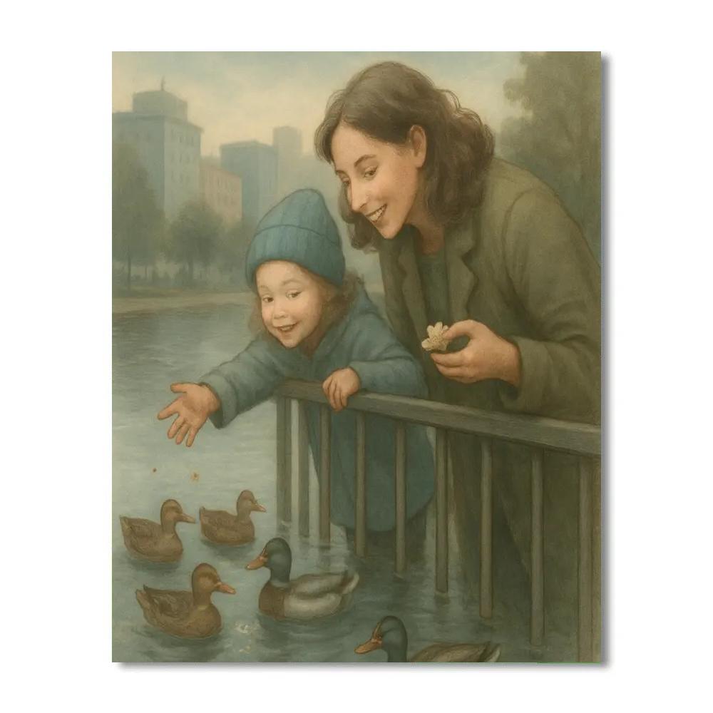 Mother And Child Feeding Ducks DIY paint by numbers