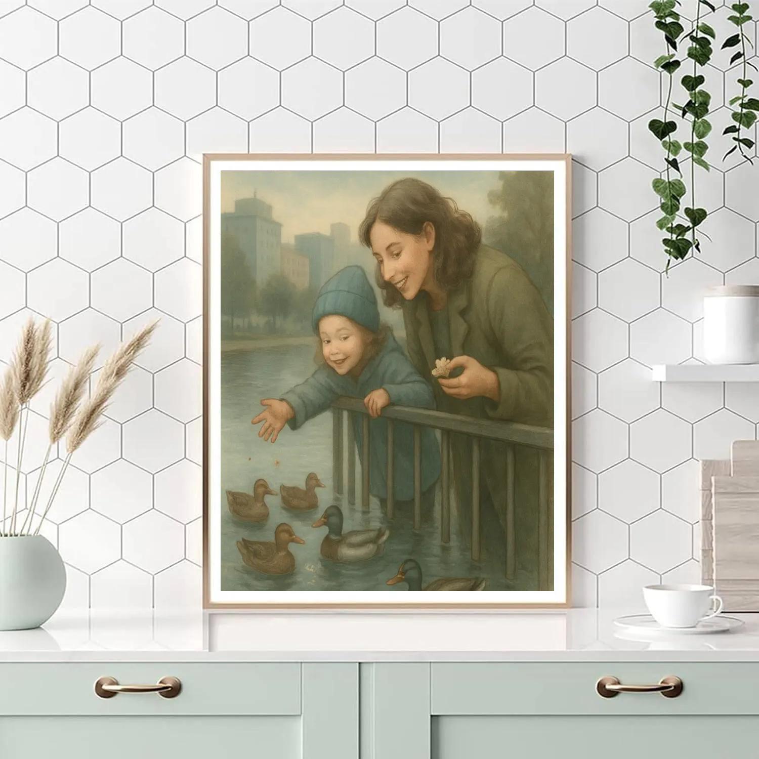 Mother And Child Feeding Ducks DIY paint by numbers