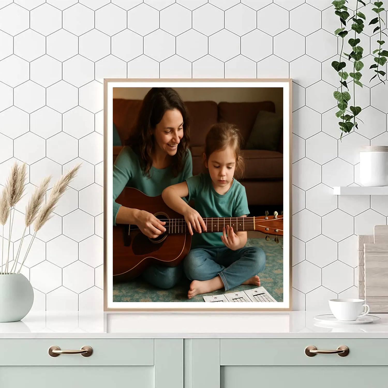 Mother And Child Guitar Lesson Paint by numbers art