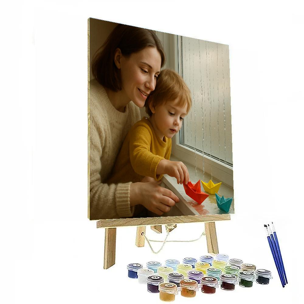 Rainy Window Paper Boats Paint by numbers kits