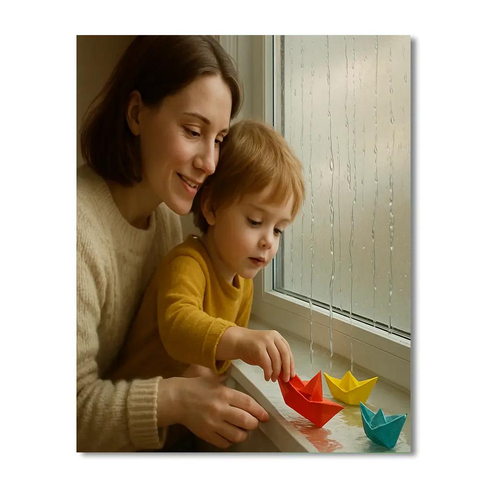 Rainy Window Paper Boats Paint by numbers kits