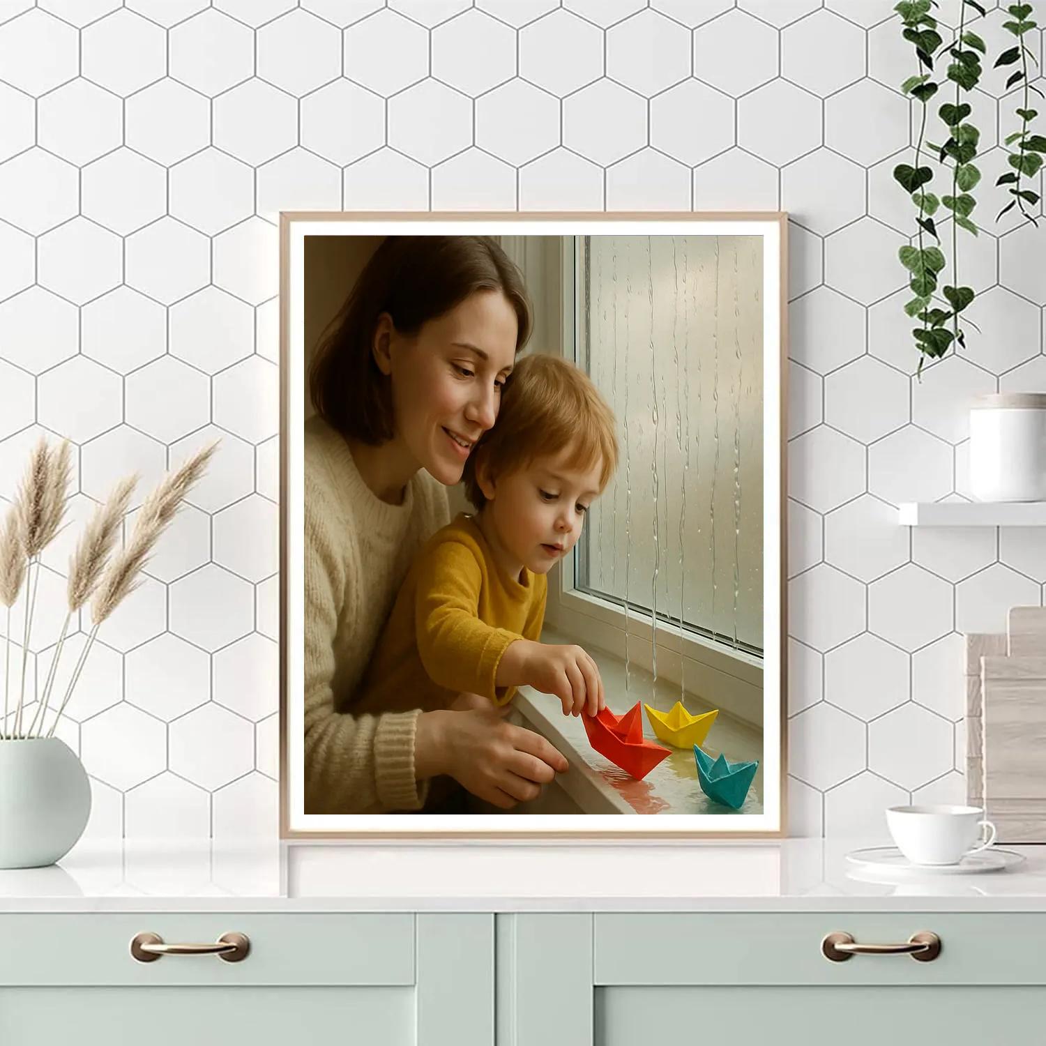 Rainy Window Paper Boats Paint by numbers kits