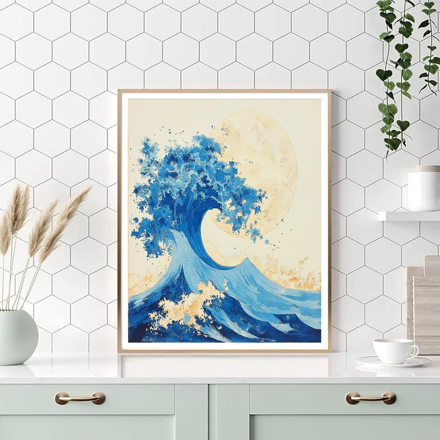 Hokusai Inspired Moonlit Wave Paint by numbers art