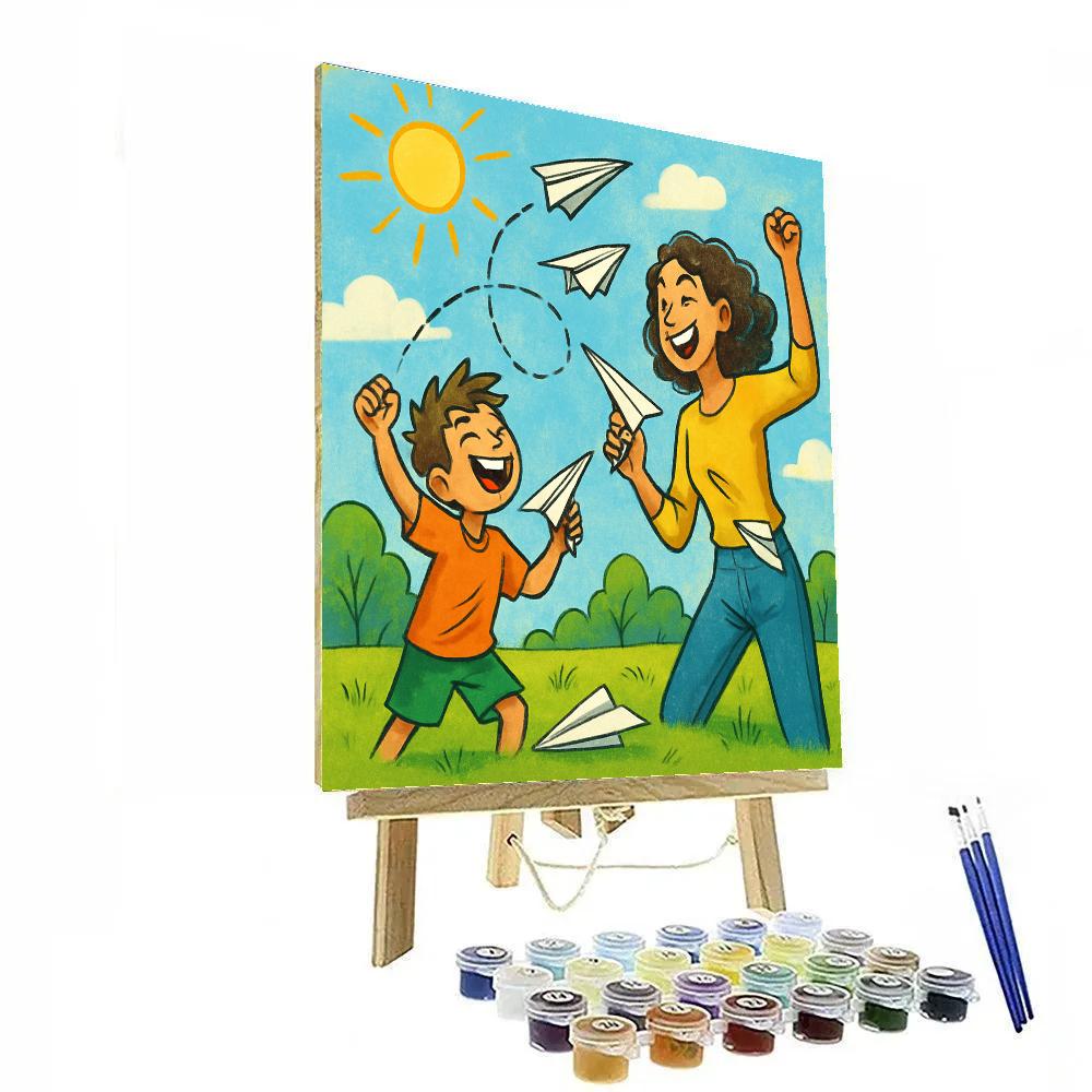Mother And Child Paper Plane Contest painting number kit