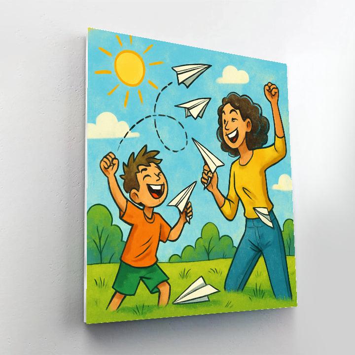 Mother And Child Paper Plane Contest painting number kit