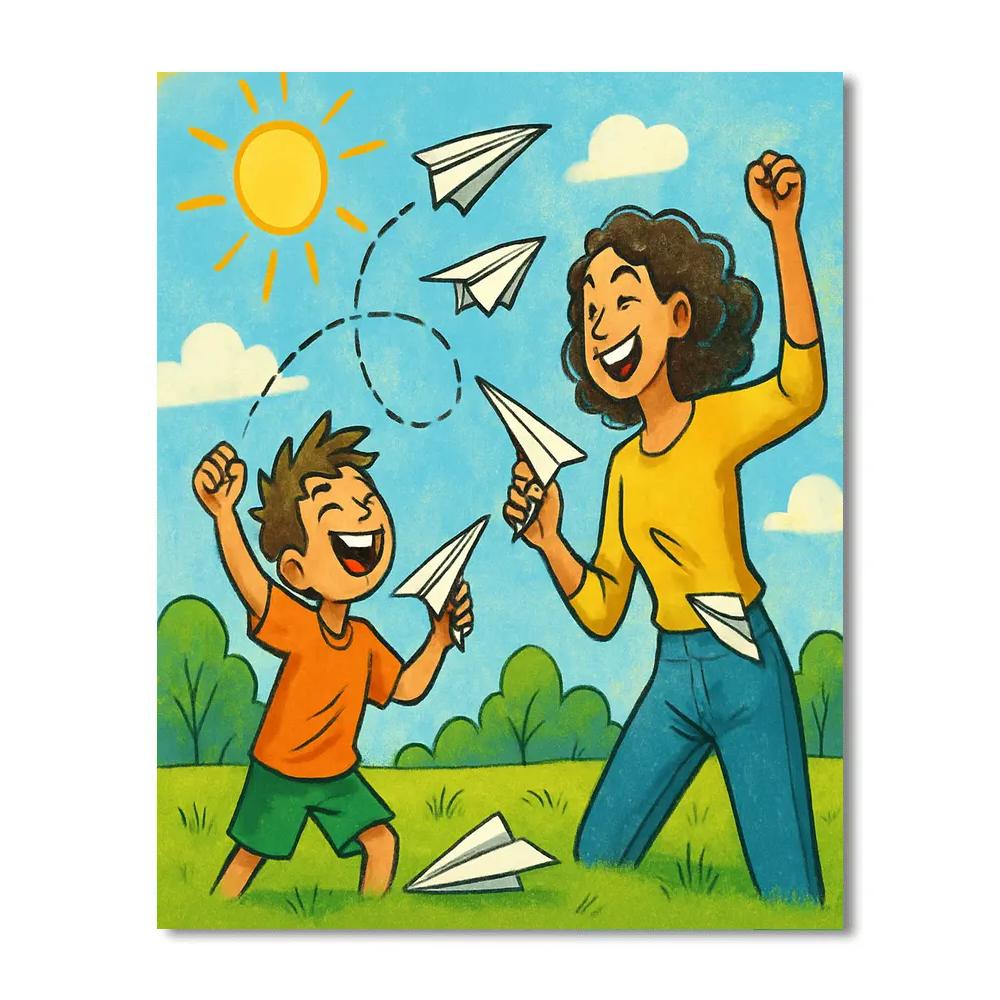 Mother And Child Paper Plane Contest painting number kit