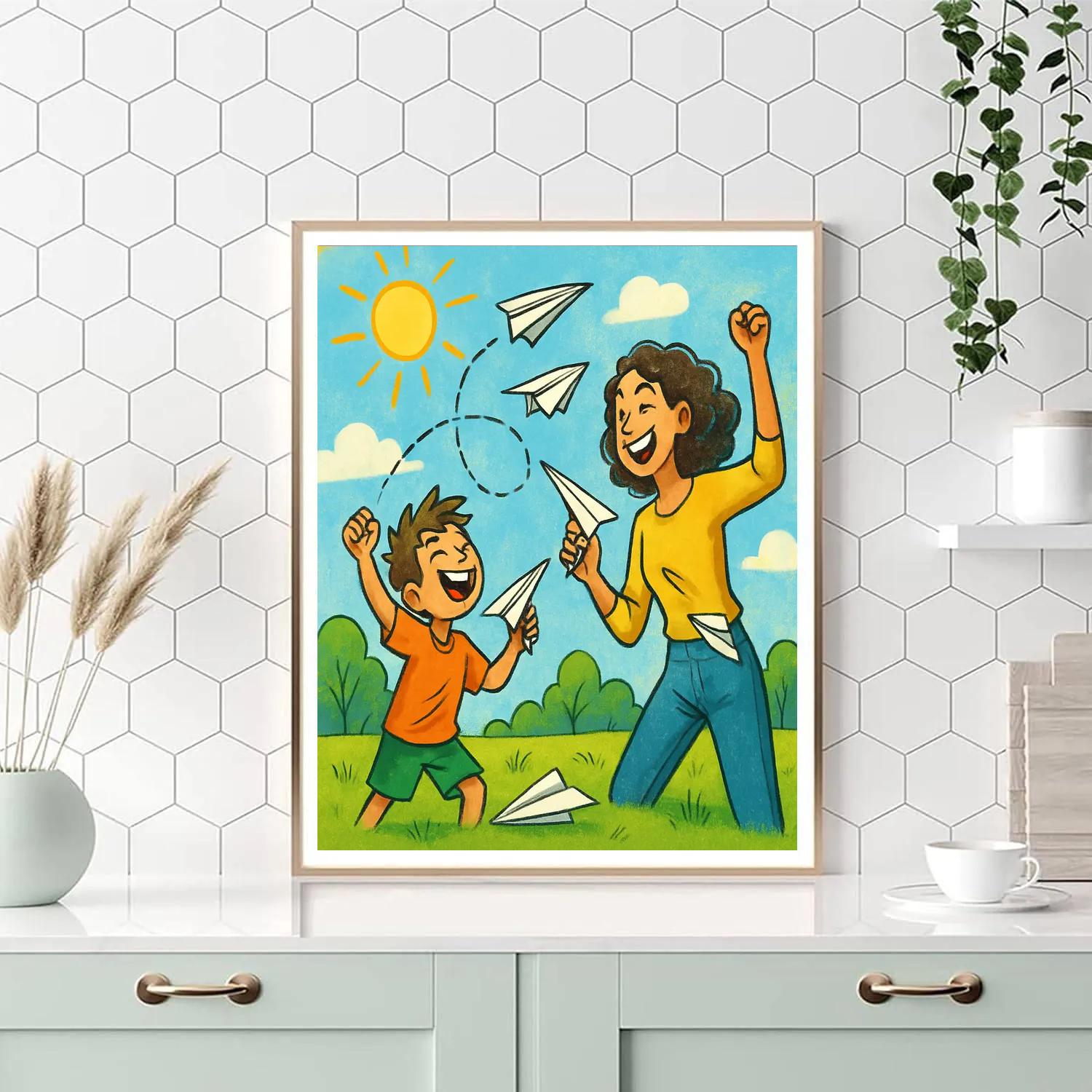 Mother And Child Paper Plane Contest painting number kit