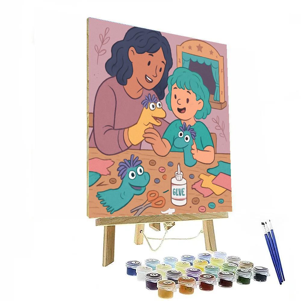 Mother And Child Puppet Making paint by numbers