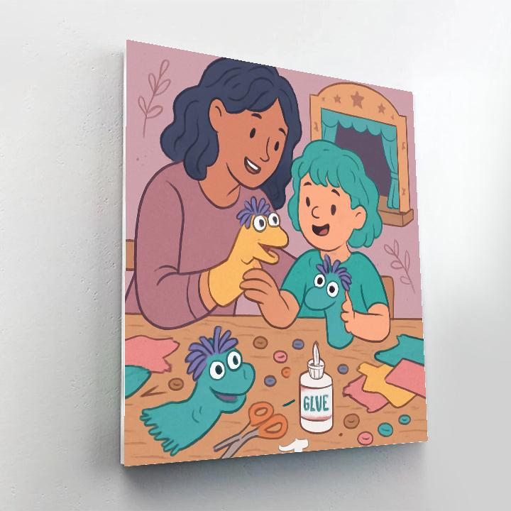 Mother And Child Puppet Making paint by numbers