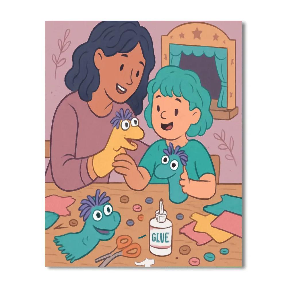 Mother And Child Puppet Making paint by numbers