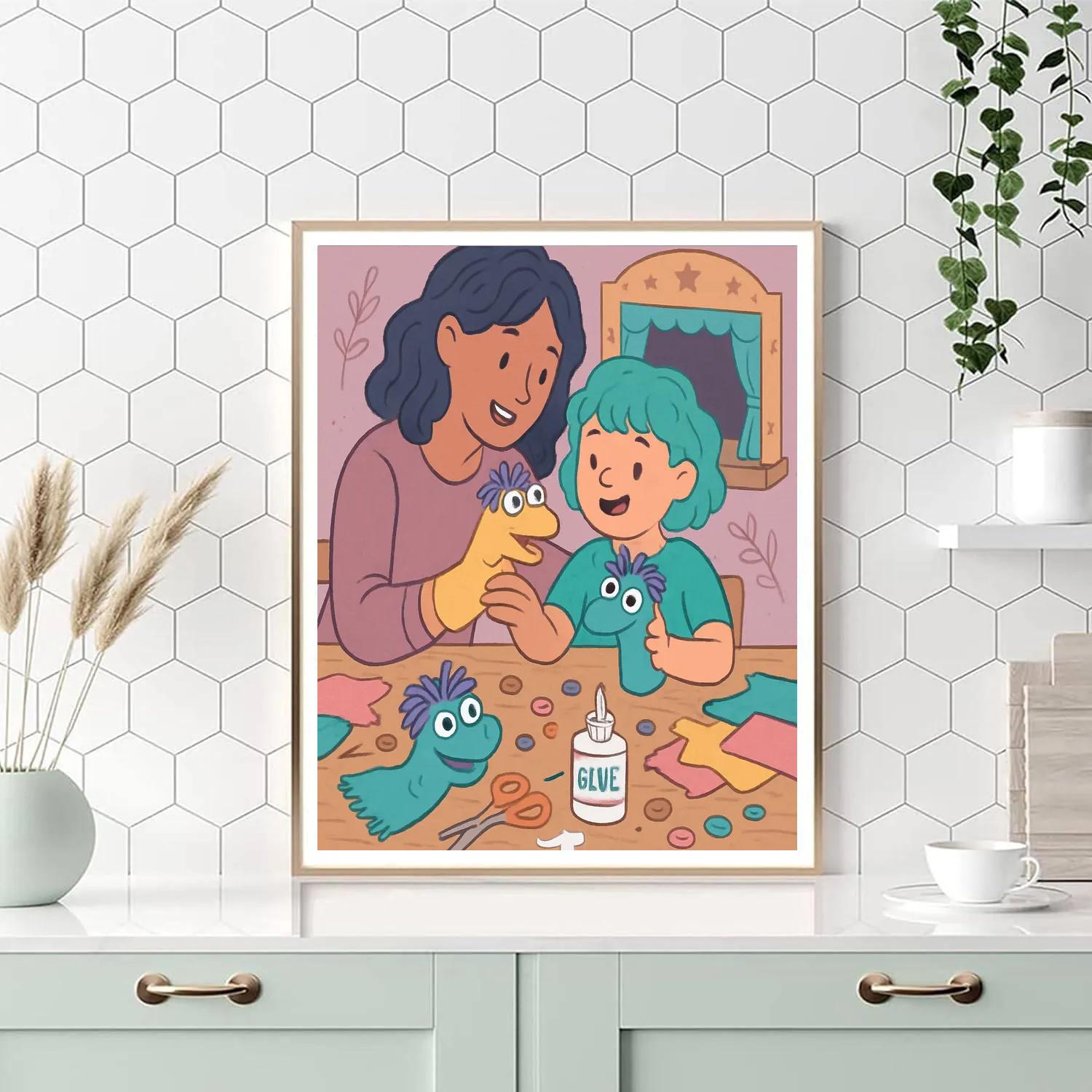 Mother And Child Puppet Making paint by numbers