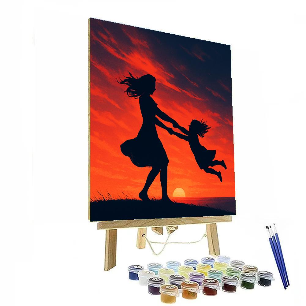 Mother And Child Sunset Silhouette Dance painting number kit