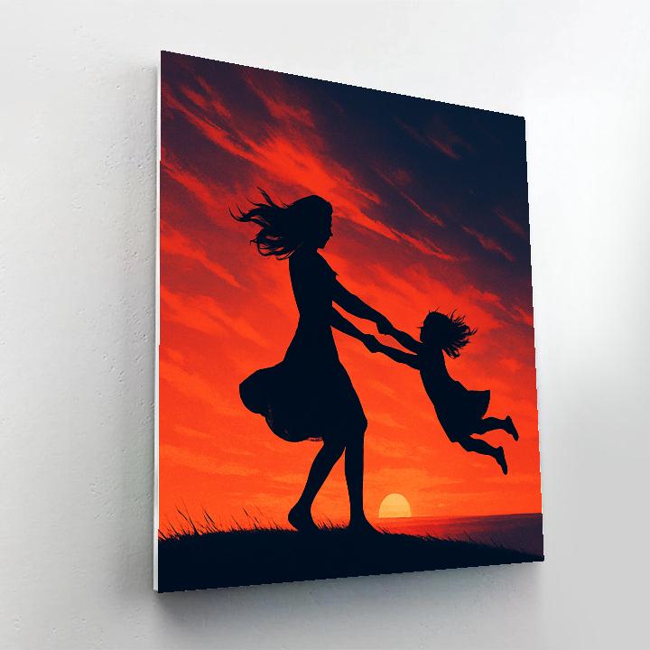 Mother And Child Sunset Silhouette Dance painting number kit