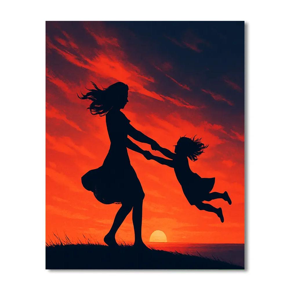 Mother And Child Sunset Silhouette Dance painting number kit