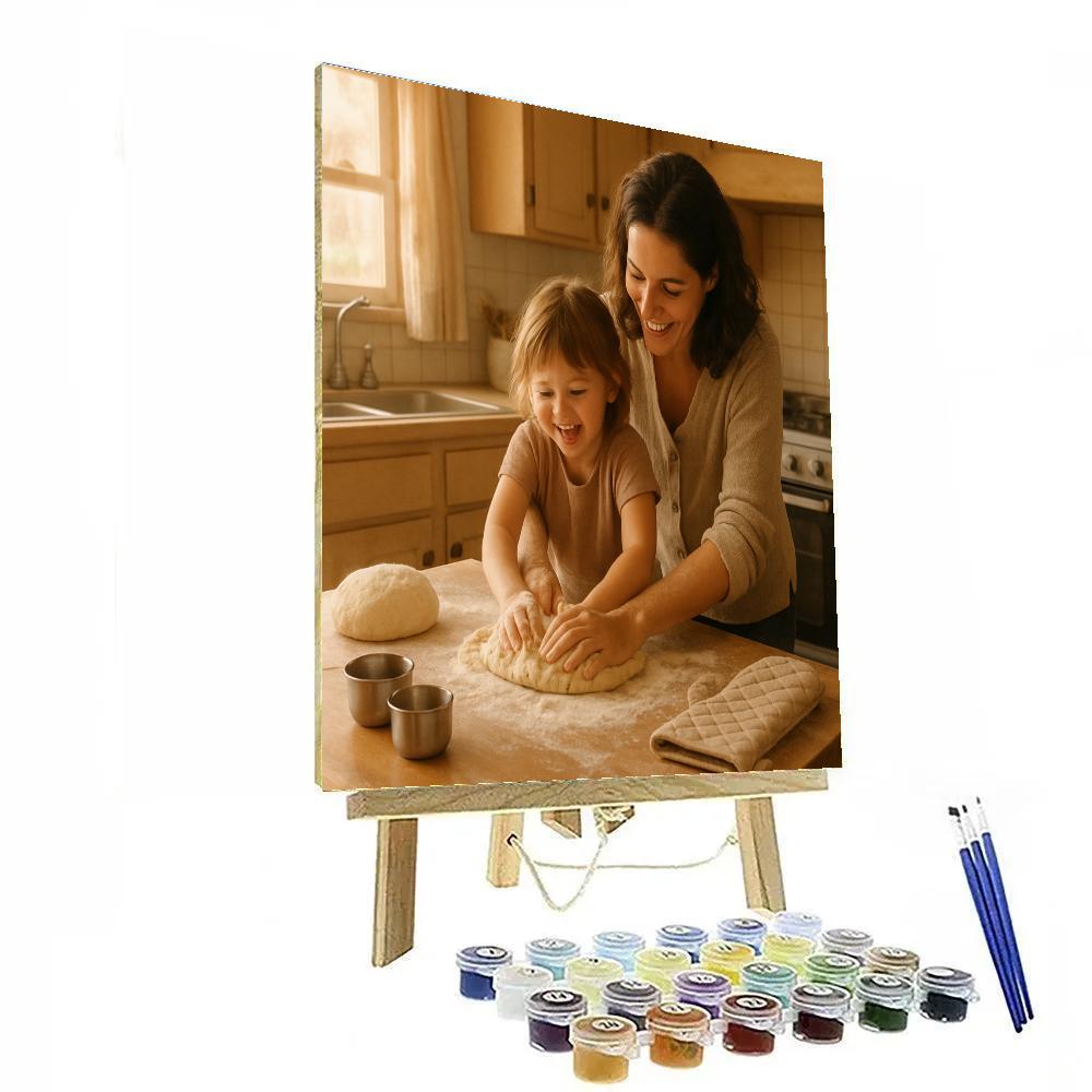 Mother And Child Learning To Bake Bread painting number kit