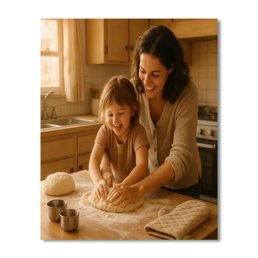 Mother And Child Learning To Bake Bread painting number kit