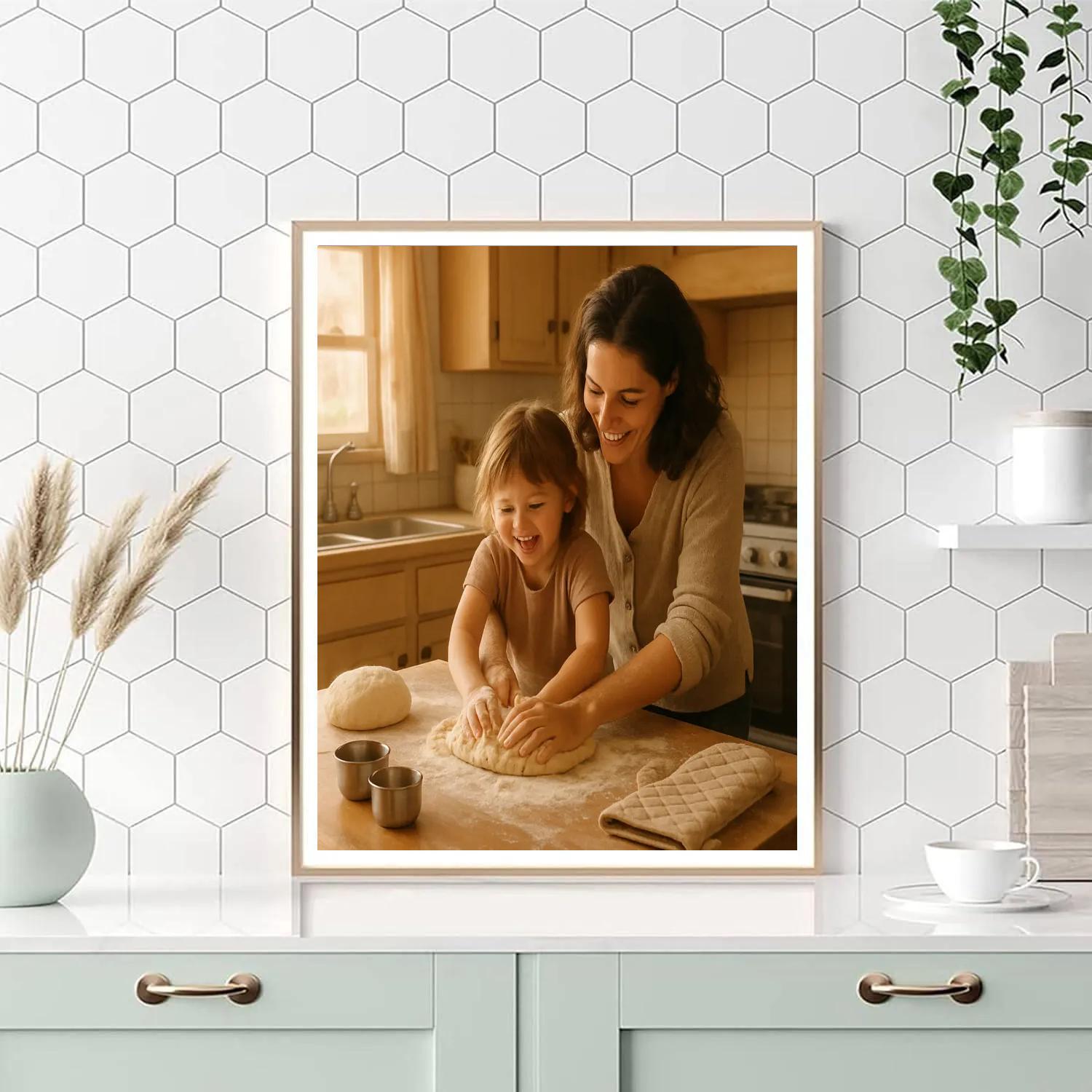 Mother And Child Learning To Bake Bread painting number kit