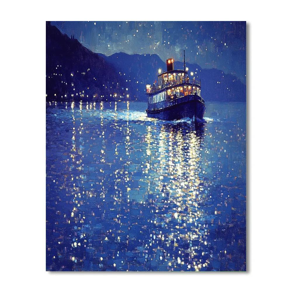 Georges Seurat Inspired Moonlight Ferry painting number kit