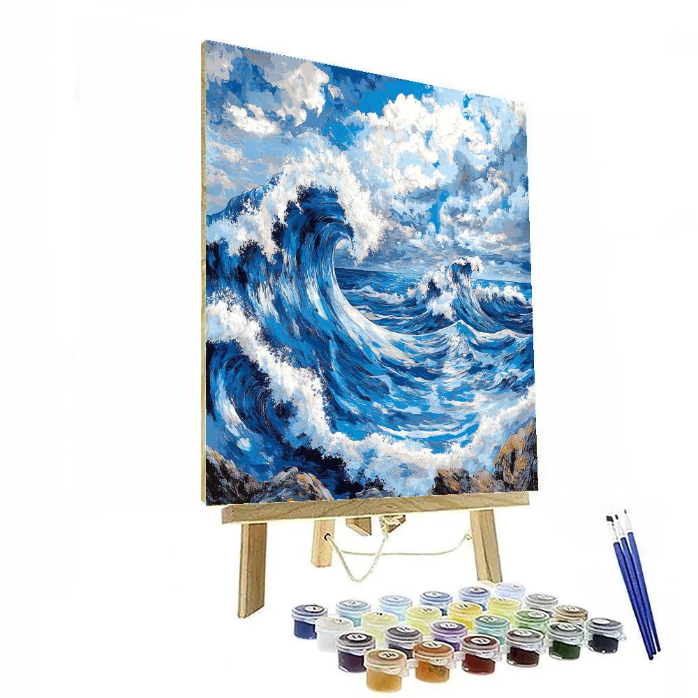 Hokusai Inspired Stormy Ocean Waves paint by number