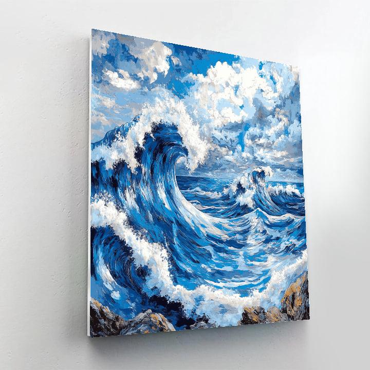 Hokusai Inspired Stormy Ocean Waves paint by number