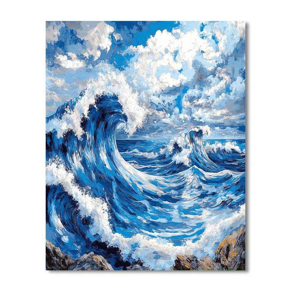 Hokusai Inspired Stormy Ocean Waves paint by number