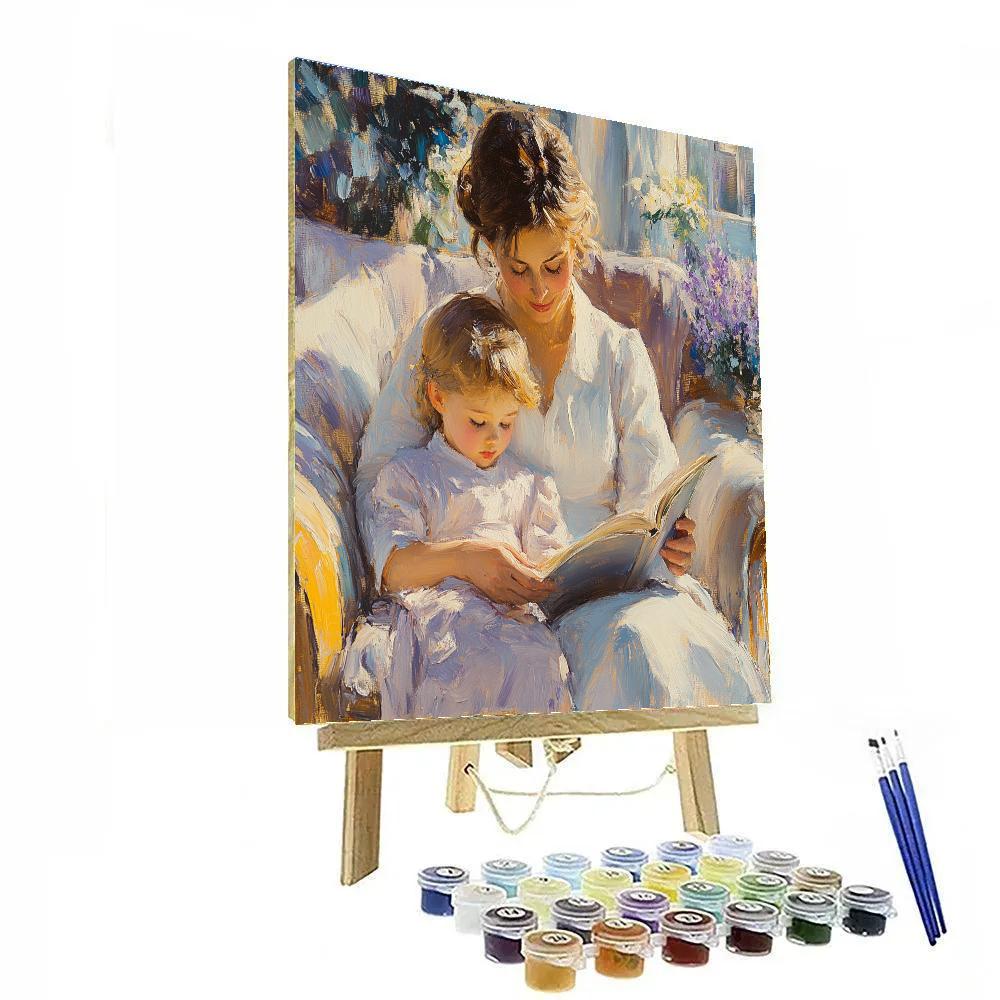 Mary Cassatt Inspired Family Reading Time paint by color