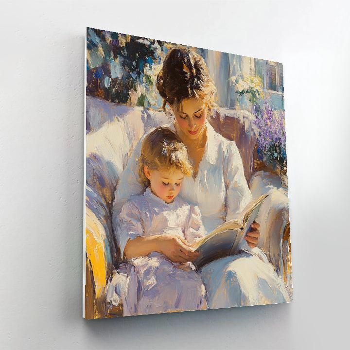 Mary Cassatt Inspired Family Reading Time paint by color