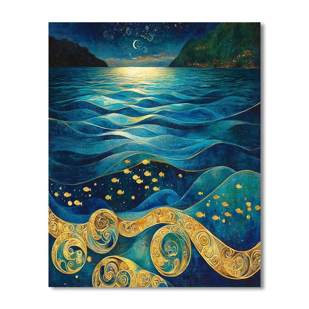 Klimt Inspired Golden Oceanscape Painting by numbers kit
