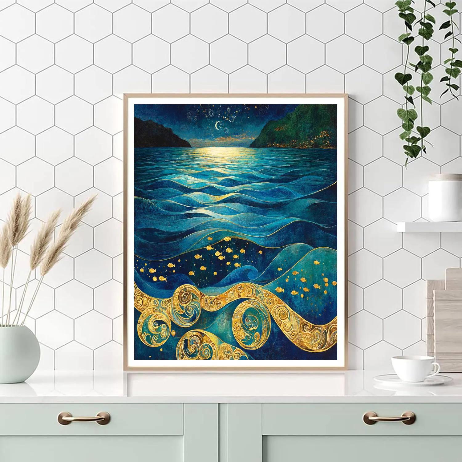 Klimt Inspired Golden Oceanscape Painting by numbers kit