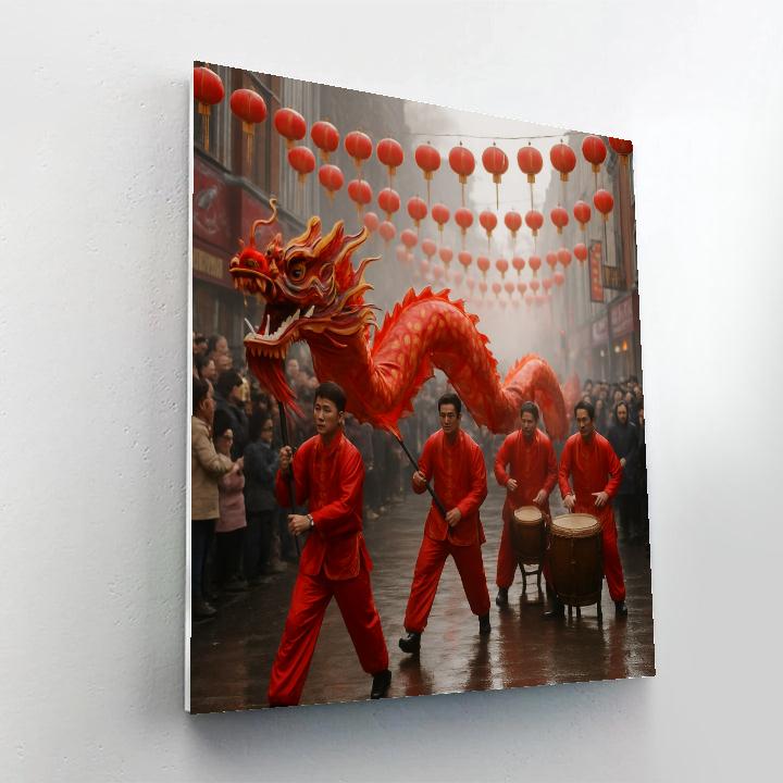 Dragon Dance Lunar New Year Street Number painting