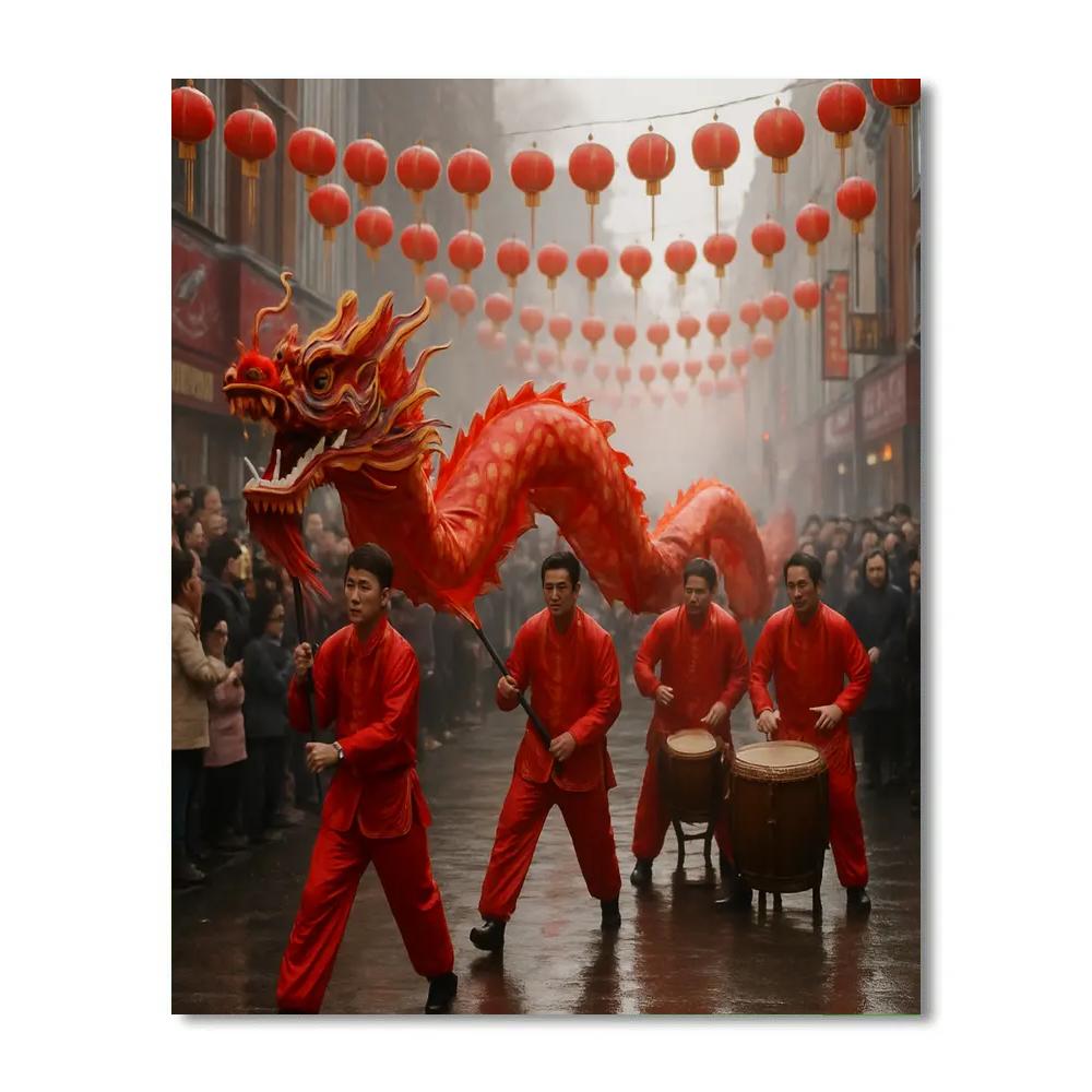 Dragon Dance Lunar New Year Street Number painting