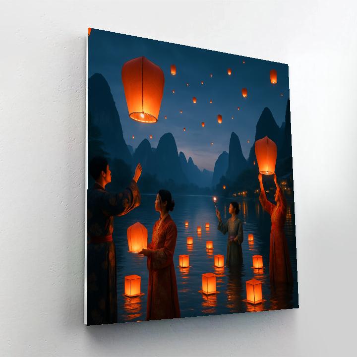 Lantern Festival On The Li River Paint by numbers art