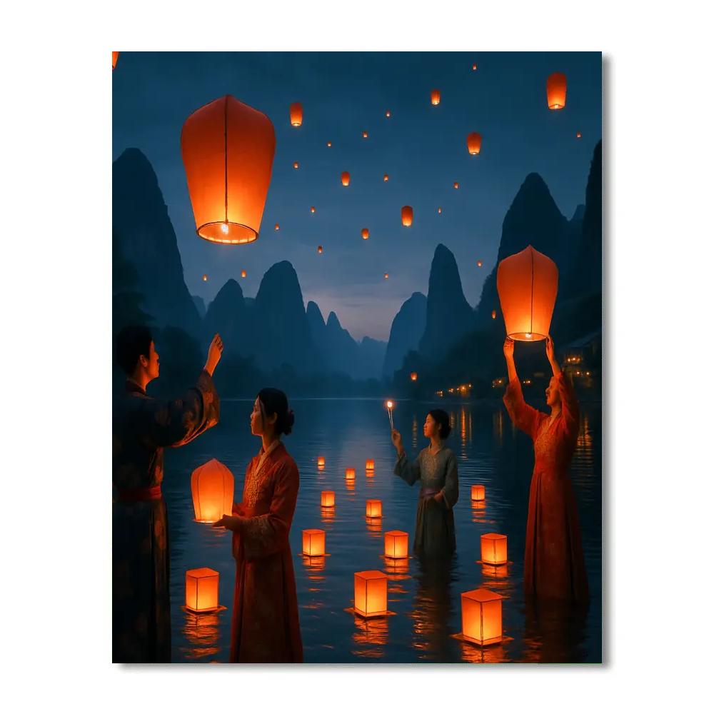 Lantern Festival On The Li River Paint by numbers art