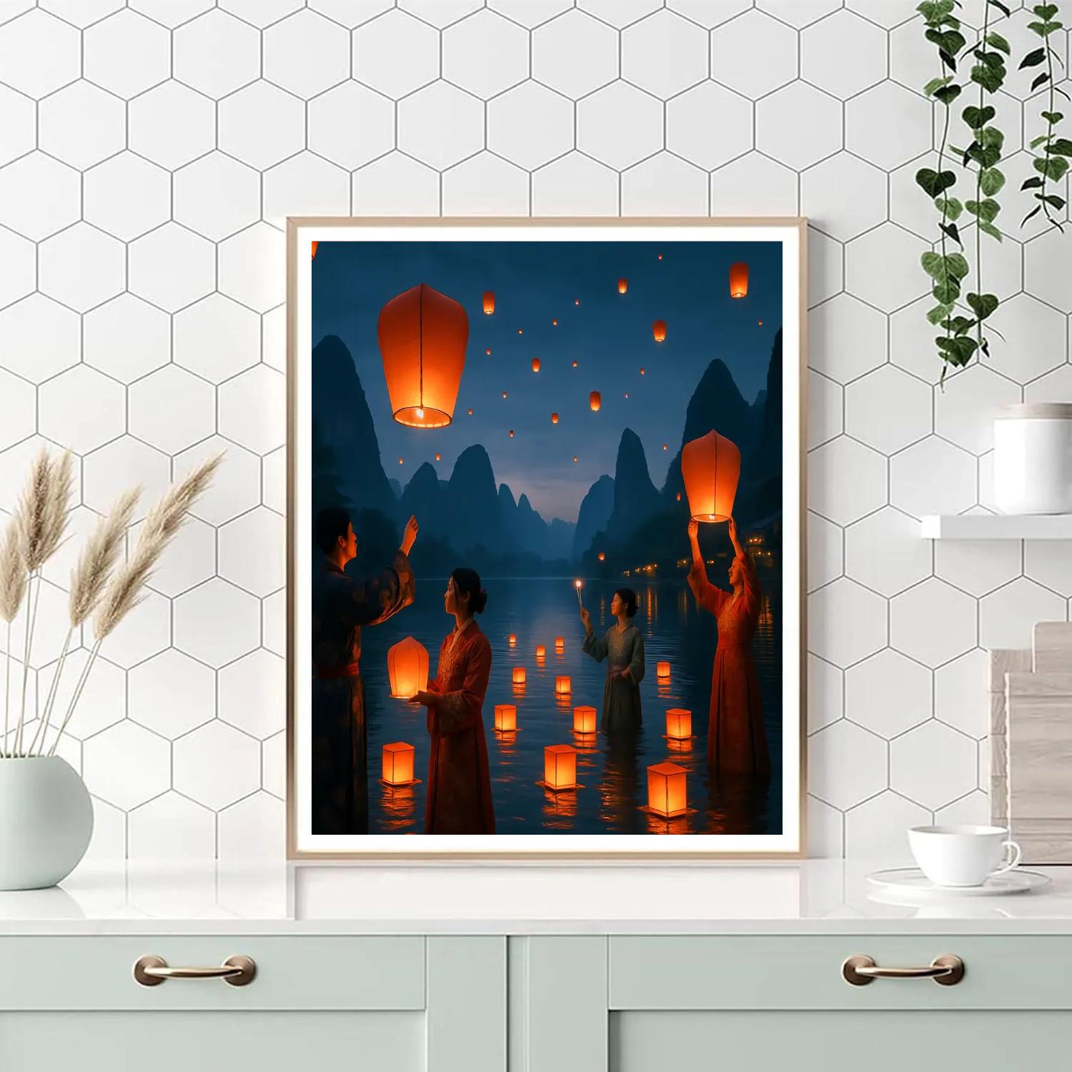 Lantern Festival On The Li River Paint by numbers art