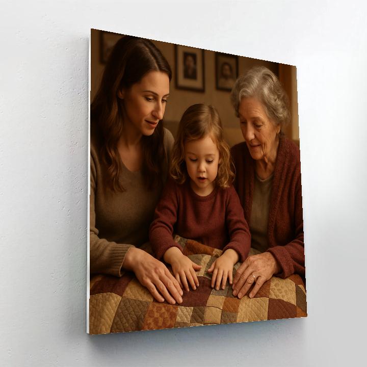 Grandmother Passing Down Quilt Number painting