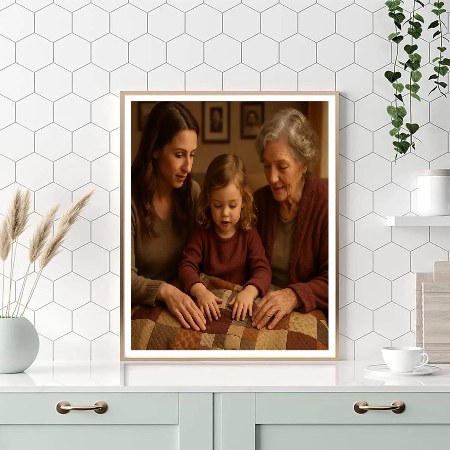 Grandmother Passing Down Quilt Number painting