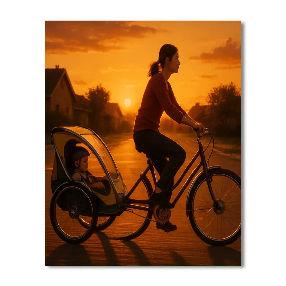 Bicycle Trailer Sunset Commute Paint by numbers kits